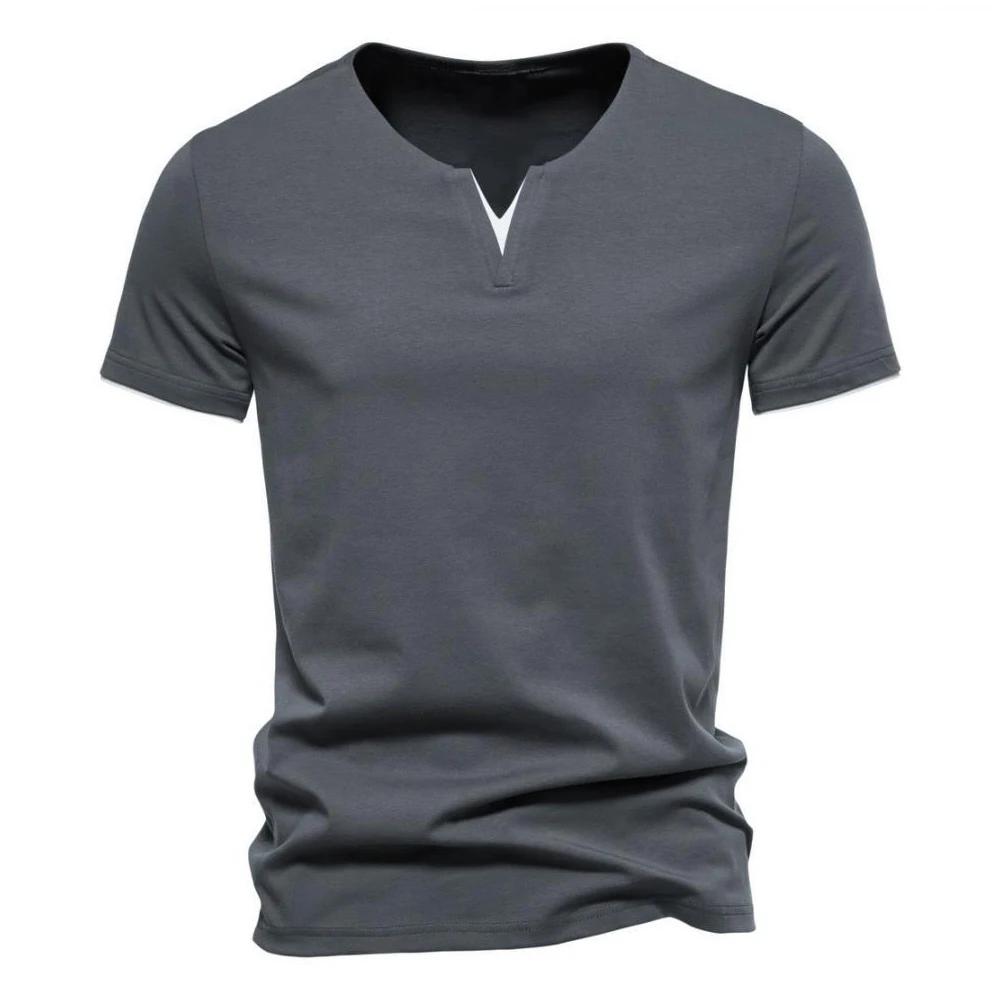 Henley – T-shirt manches courtes col en v pour homme, décontracté, coupe cintrée, basique, ample, Fi