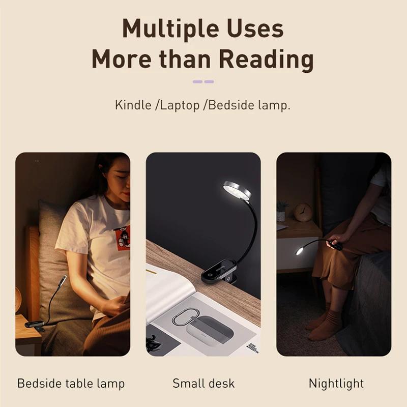 Baseus LED pince lampe de Table réglable en continu sans fil lampe de bureau tactile USB Rechargeabl