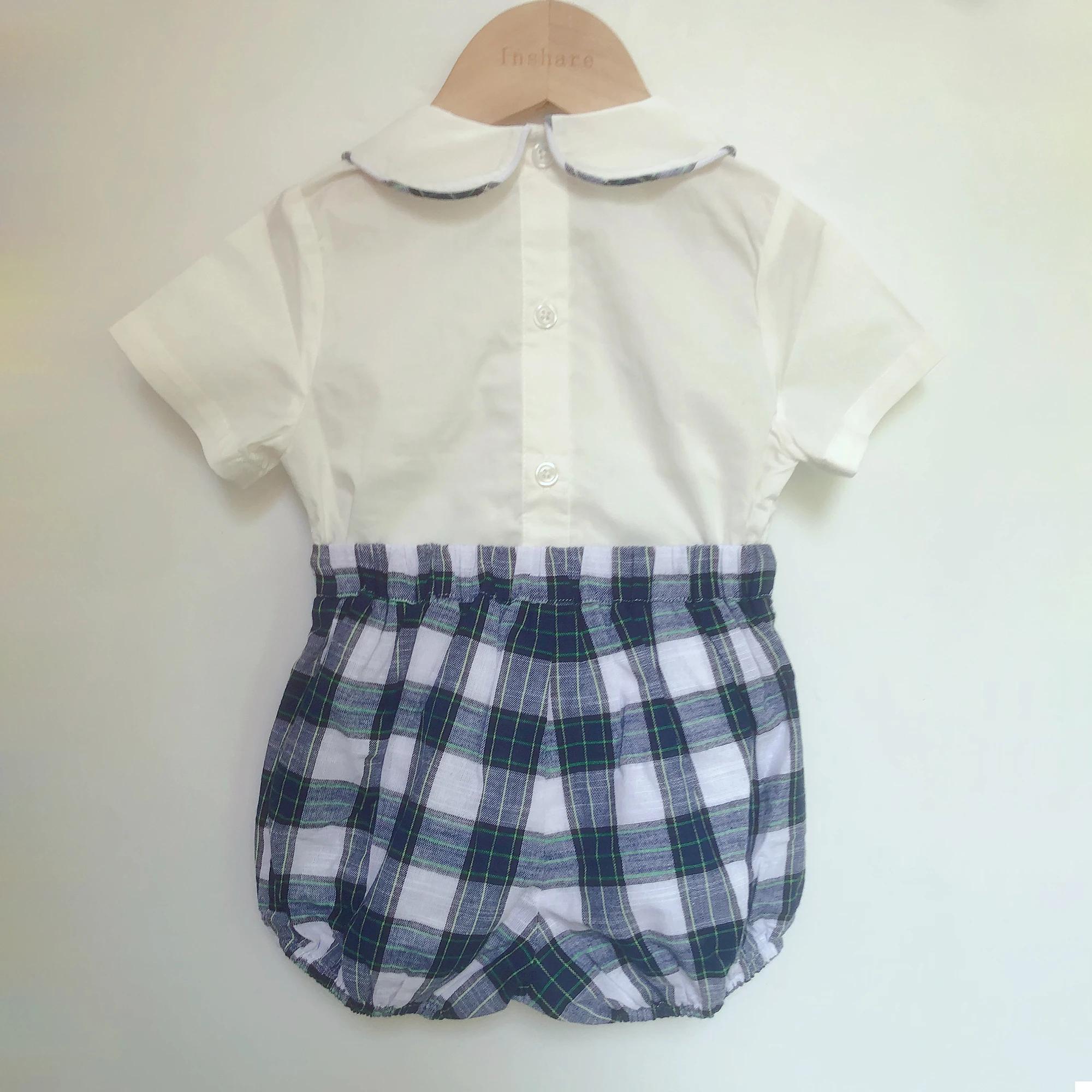 Costume britannique pour garçons, chemise en pur coton, Style espagnol, Prince, Plaid bleu, beau Bou