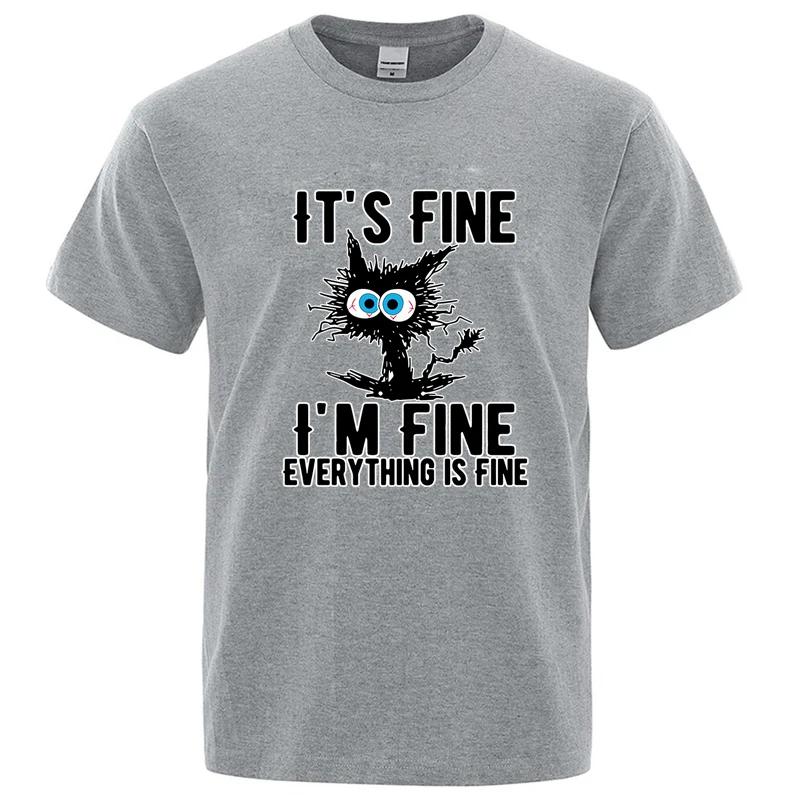 T-shirt homme haute qualité 100% coton drôle Cool chat imprimé T-shirt décontracté homme manches cou