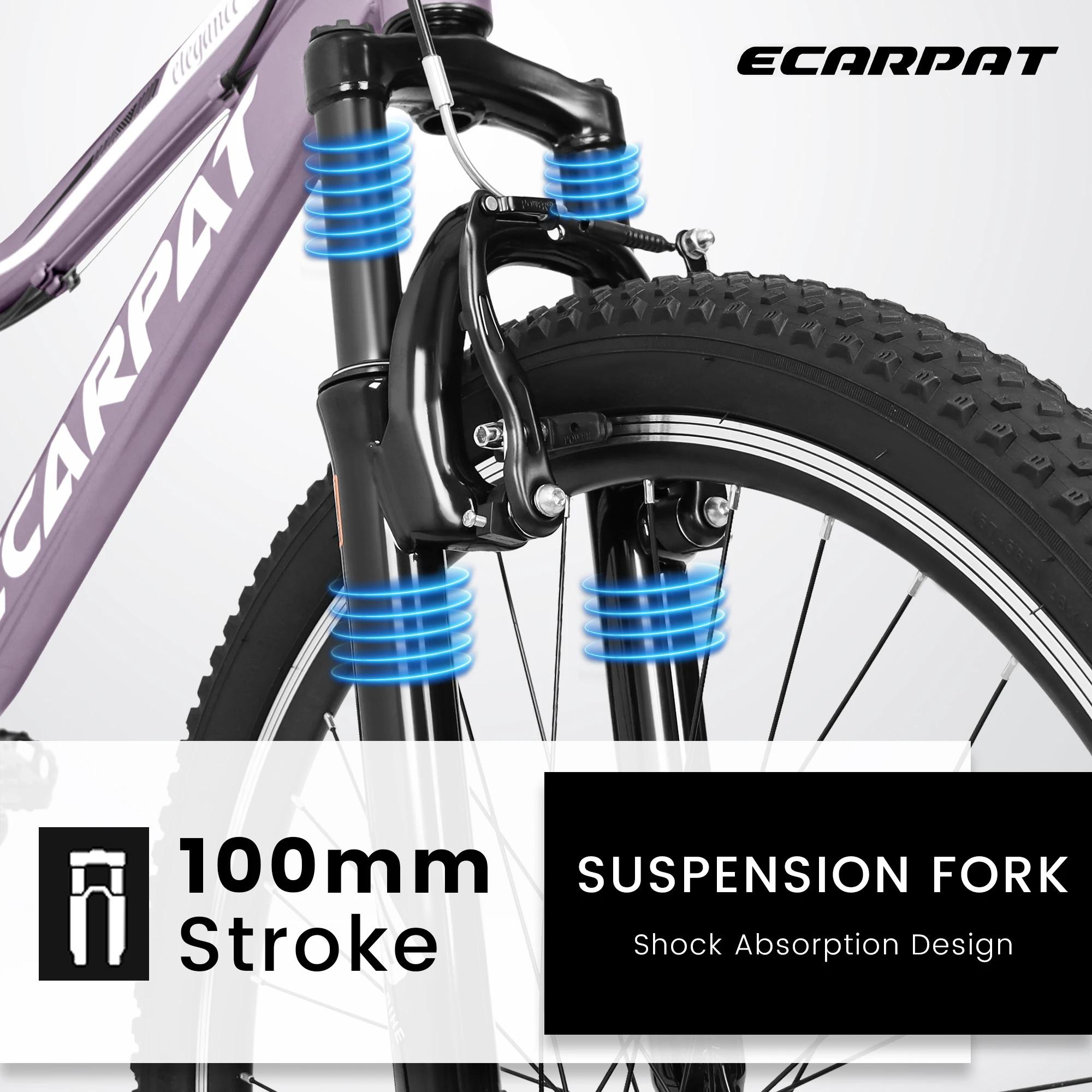 Ecarpat-Vélo de montagne pour femme, roue de 24 ", cadre en acier de 15", 21 vitesses, vélos de mont