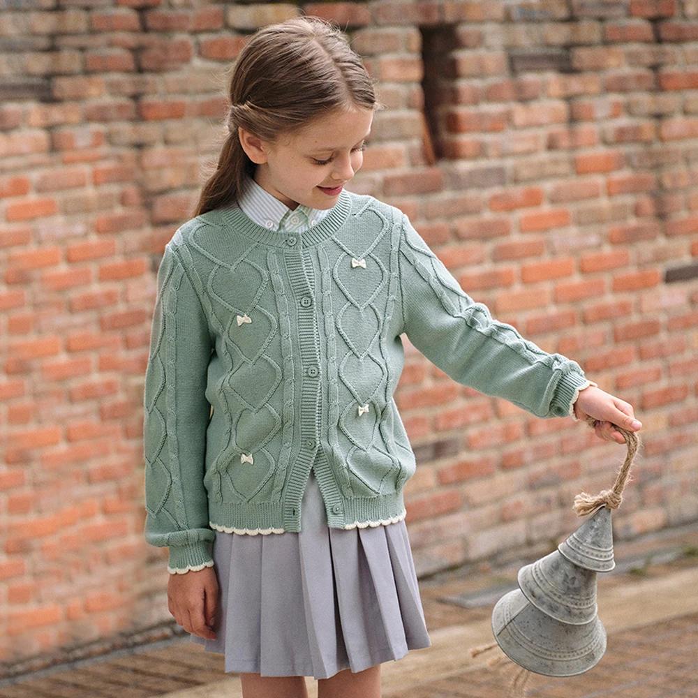 Dave Bella automne printemps Cardigan pull pour filles tricoté pull enfants bouton manteau d'extérie
