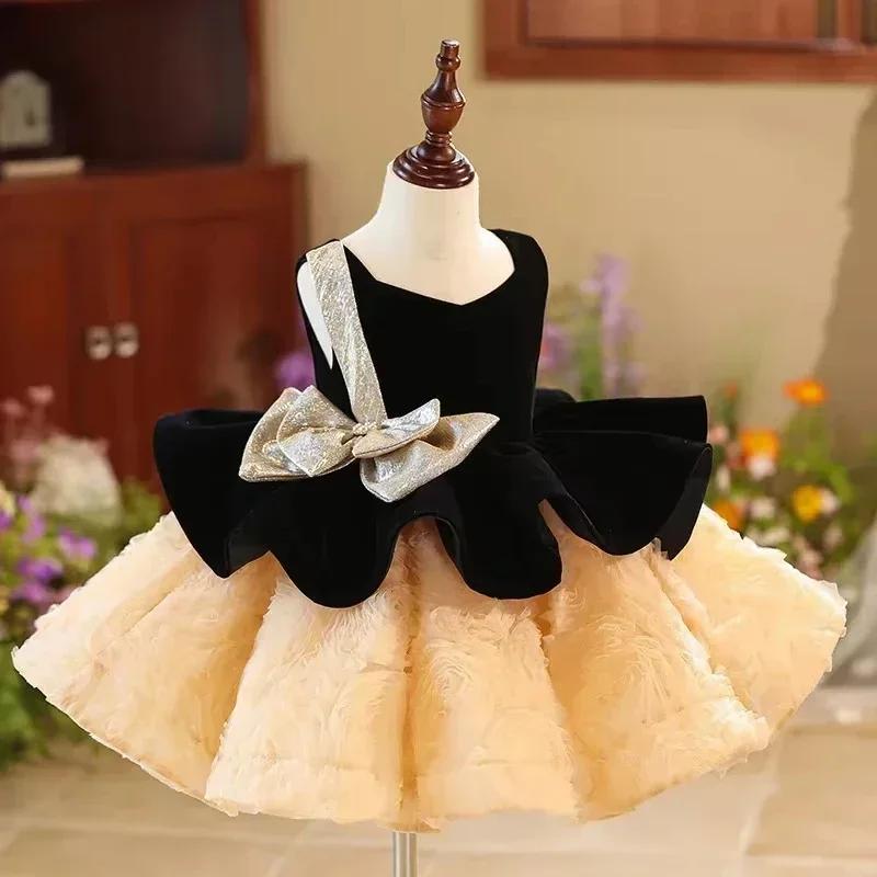 Nouvelles Robes de Bal Princesse 3D Flowe Fluffy pour Filles, Robes de Soirée Enfants 1-12 ans, Robe