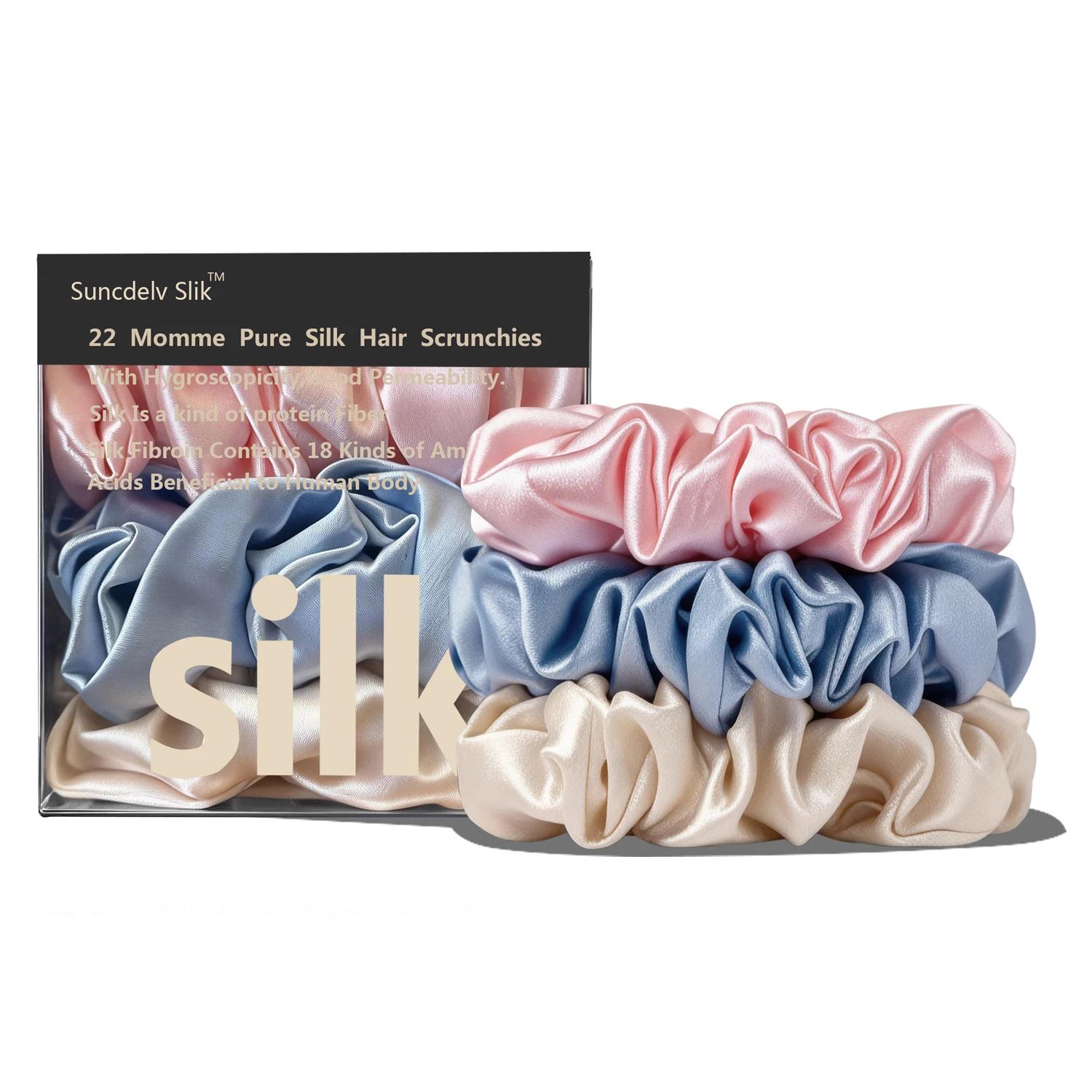 Lot de 6 chouchous en soie 100% grade A pour femmes, élastiques à cheveux sans pli pour les cheveux