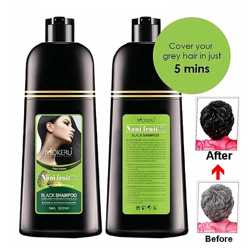 Mokeru-Shampooing à base de plantes et fruits Noni, embaurapide magique pour cheveux noirs en contin