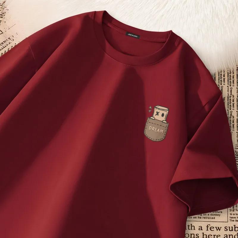 T-shirt à manches courtes imprimé style vintage américain pour homme, coupe ample et oversize, col r