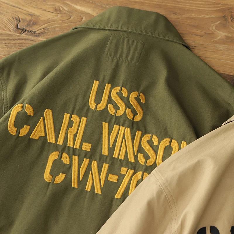 Veste de pont cargo brodée sergé rétro américain pour hommes, mode masculine, 100% coton lavé, multi