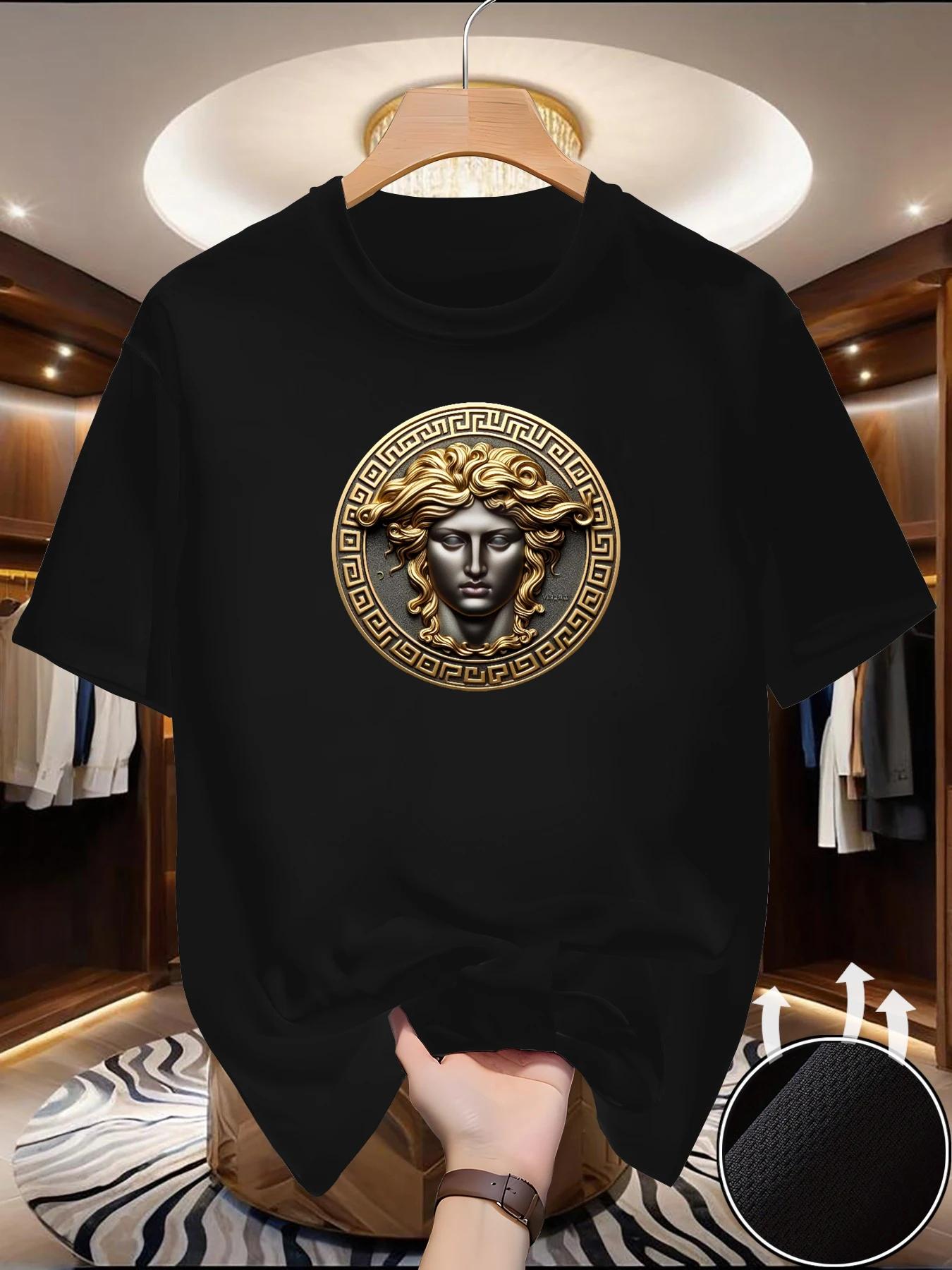 T-shirt d'été de luxe à col rond pour homme, doux et ample, de haute qualité, imprimé exquis, chemis