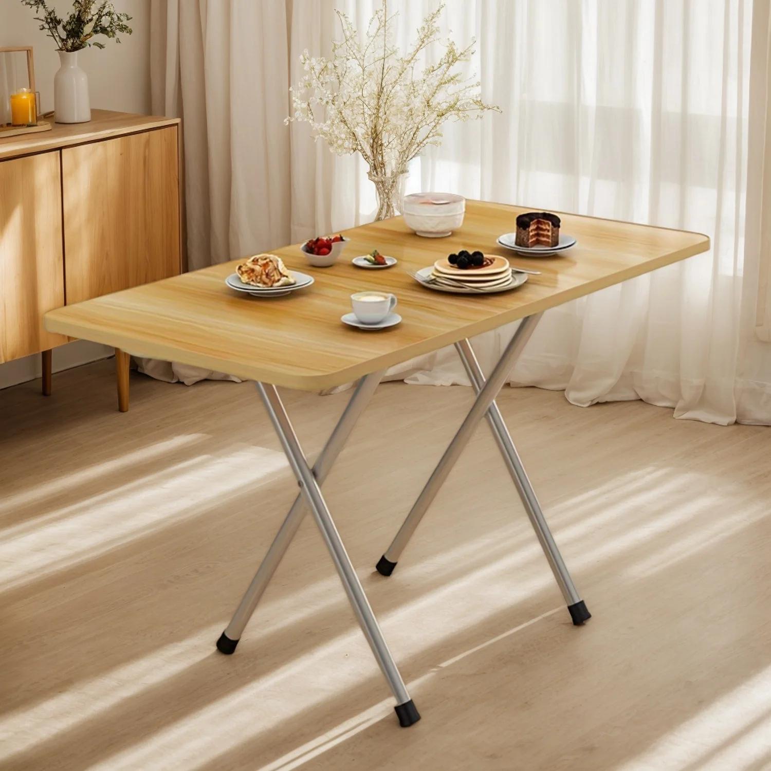 Table pliante compacte et durable - Bois dur haute densité, structure métallique, sans alimentation 