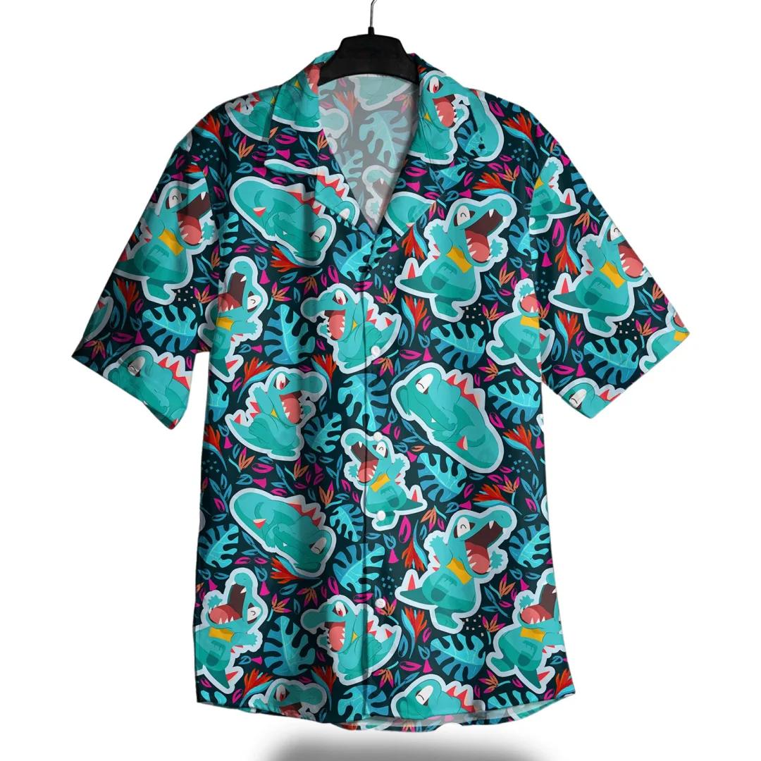 Totodile Tropical Splash Pokemon Chemise hawaïenne pour homme, T-shirt d'été à séchage rapide, vêtem