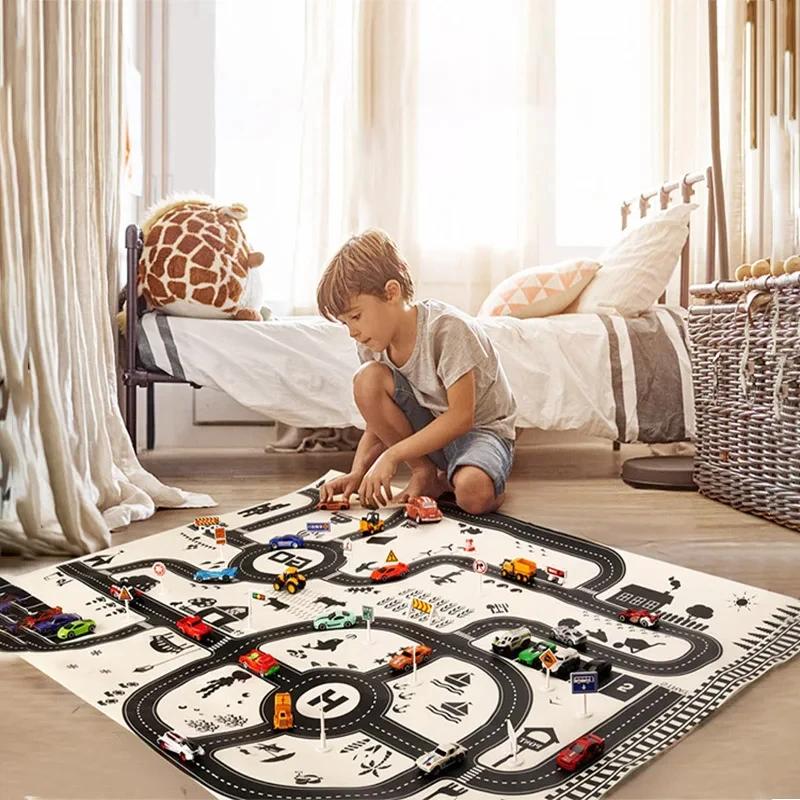 Tapis de carte de route 130x100CM pour enfants, Parking, feuille de route 83x58CM, carte de la circu