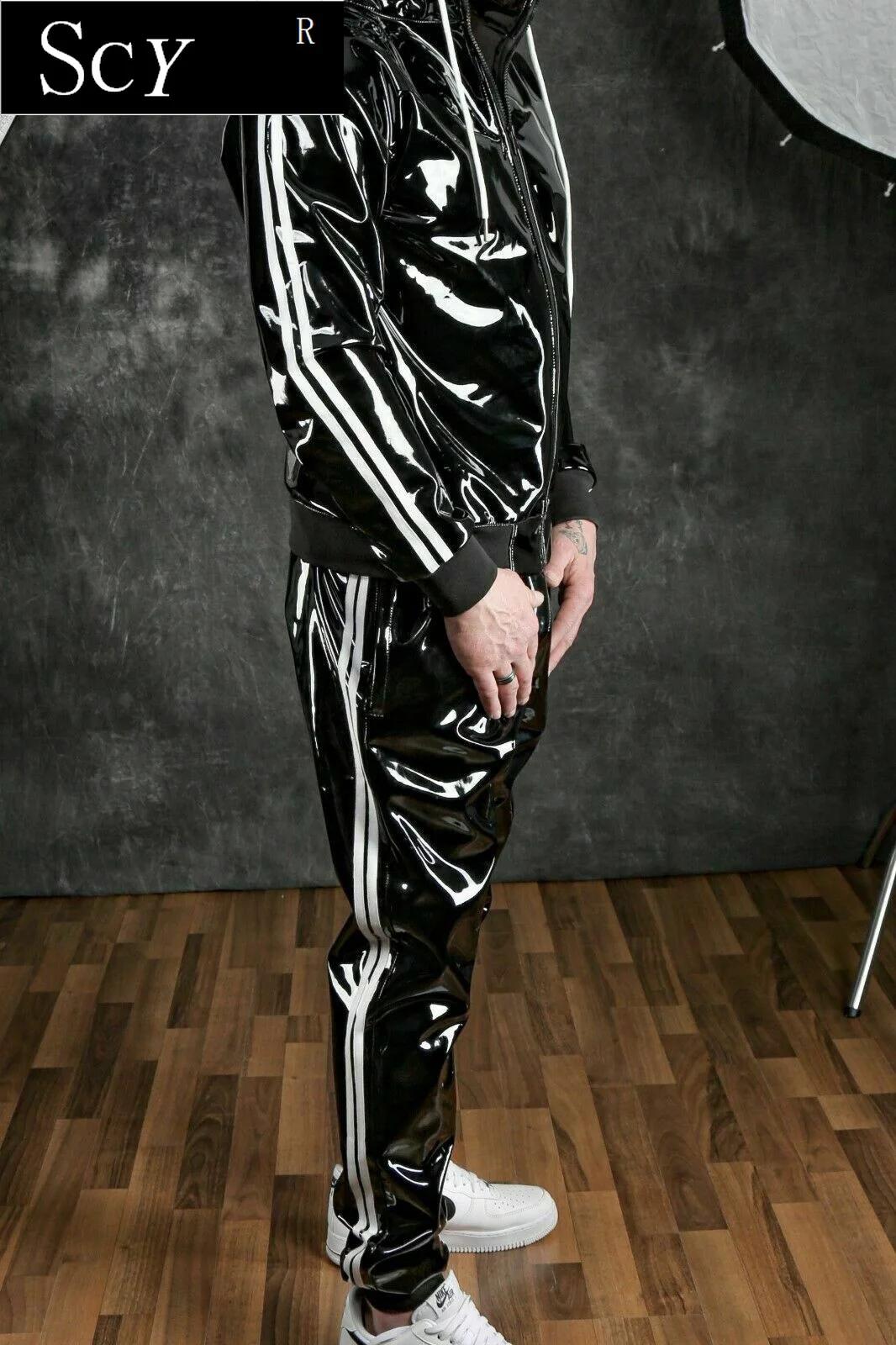 Costume à capuche en cuir PU pour hommes et femmes, vêtements de sport de loisirs, costume de joggin