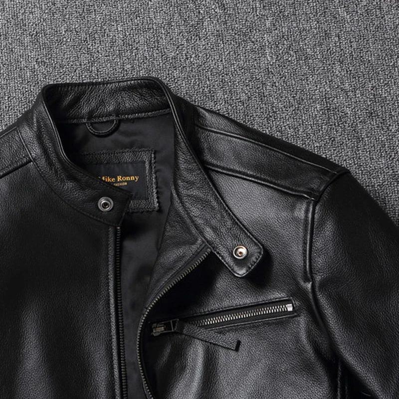 Veste en cuir de vachette de haute qualité, manteau à col montant, couche supérieure, mince, décontr