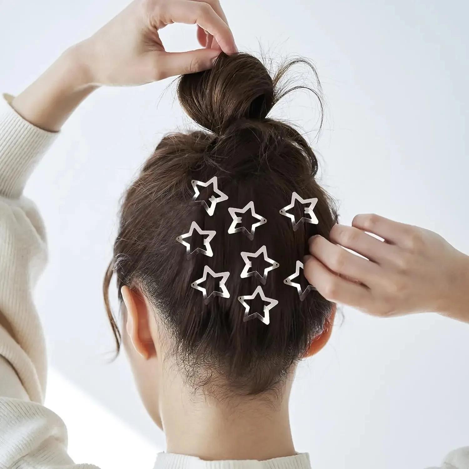 Pinces à cheveux étoile argentée Y2K pour filles, 10/25/50/100/200 pièces, épingles à cheveux en mét