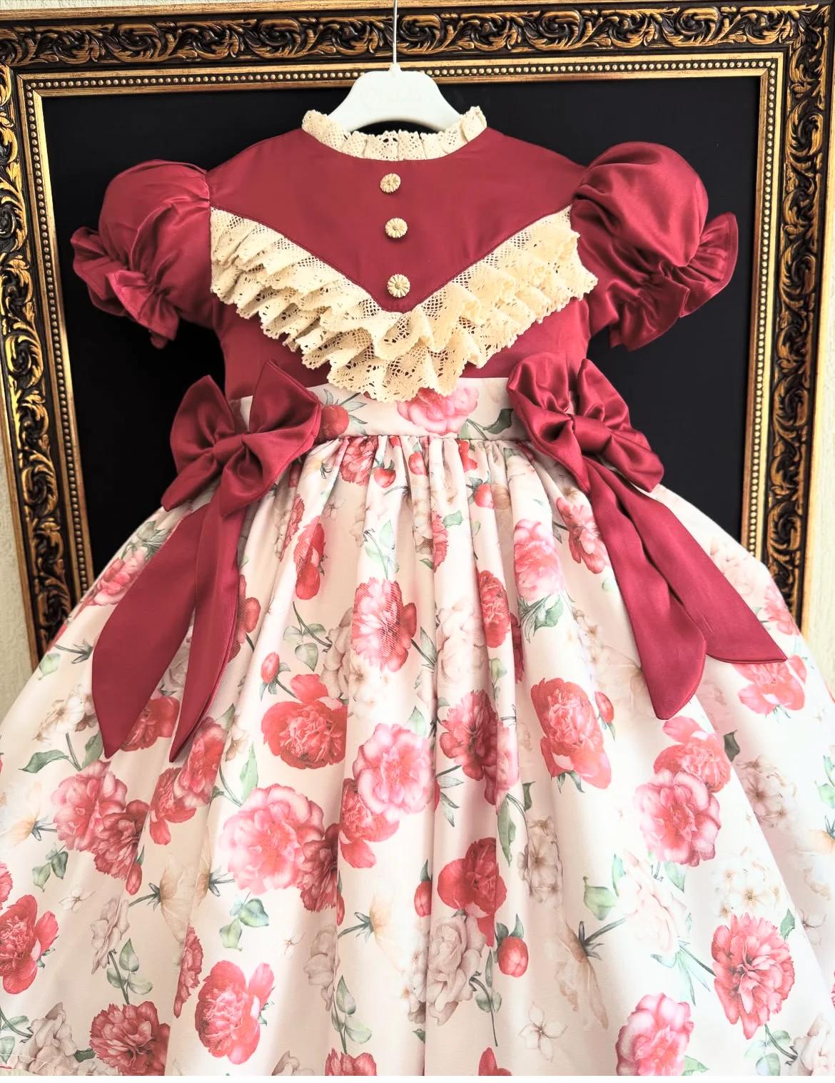 Robe d'été pour bébé fille, imprimé fleur de pivoine, rouge foncé, turc, Vintage, princesse, pour an