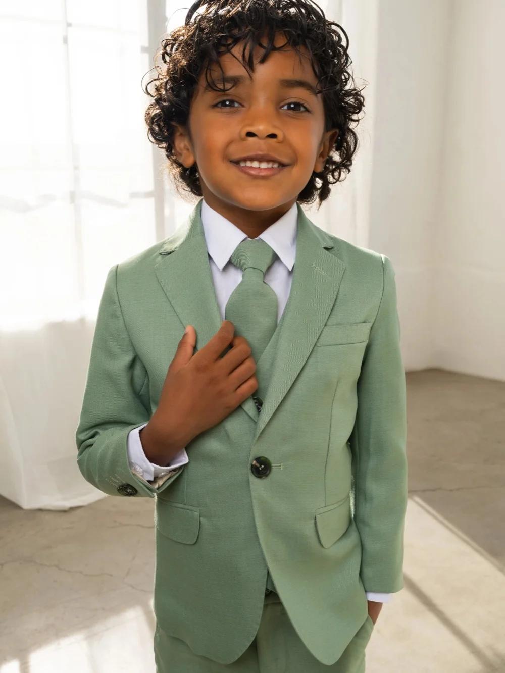 Costume vert menthe pour enfants, coupe ajustée, 3 pièces, tenue de performance, ensemble de costume