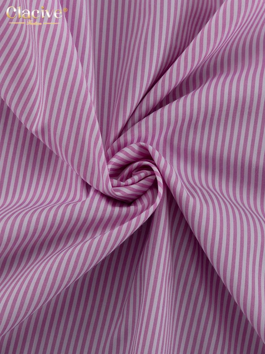 ClacMarkets-Ensemble 2 pièces à rayures roses pour femmes, chemise élégante à manches longues, jupes