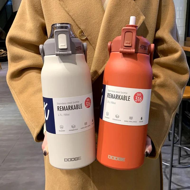 Gobelet Thermo bouteille grande capacité avec paille bouteille d'eau thermique en acier inoxydable t