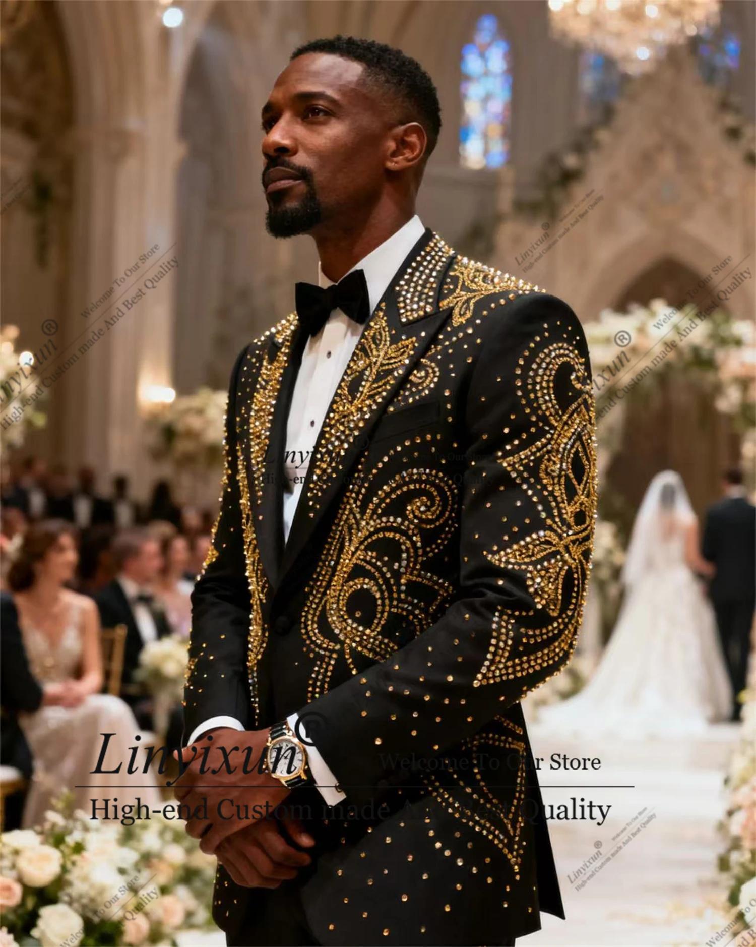 Costume Homme Diamant Perlé Design Unique, Tuxedo Slim Élégant pour Marié, Ensemble 2 Pièces pour Ma