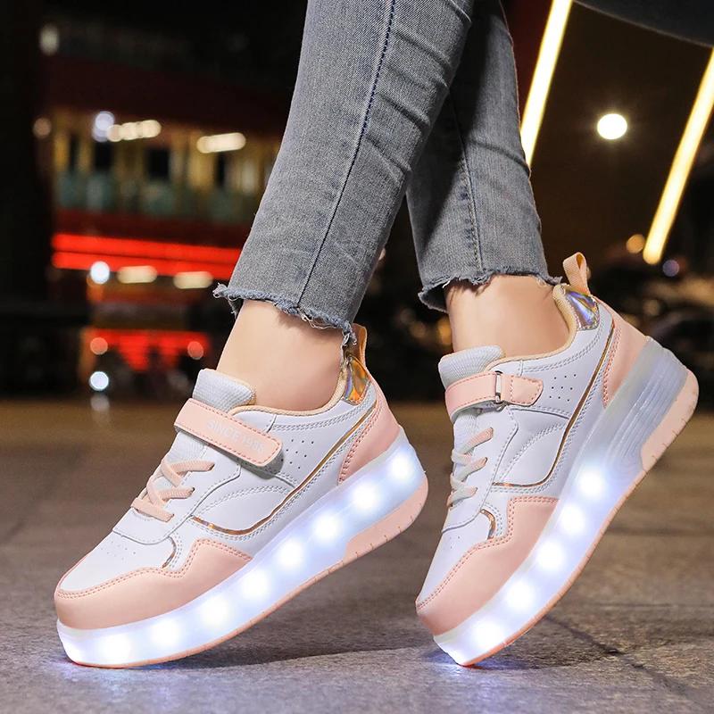 Rose mode filles garçons lumière LED patins à roulettes chaussures pour enfants enfants baskets avec