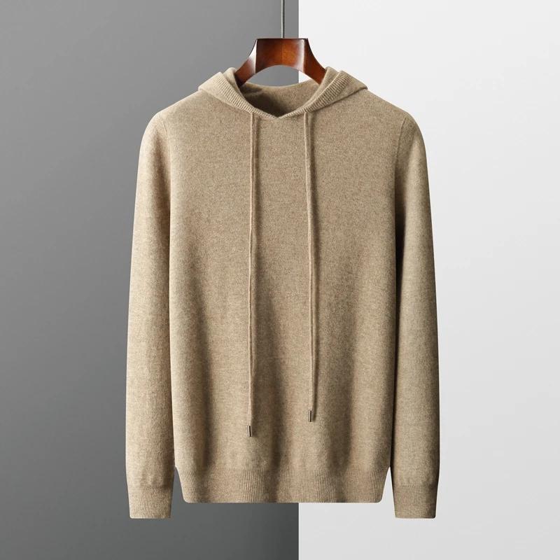 MVLYFLRT Sweat à capuche une pièce prêt à porter pour homme 100% laine mérinos pull tricoté chemise 