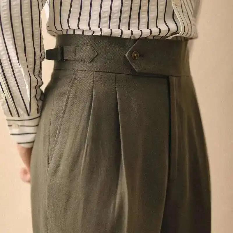 Pantalon droit en lin pour homme, pantalon formel, taille haute, drapé à Paris, Gentleman Business, 