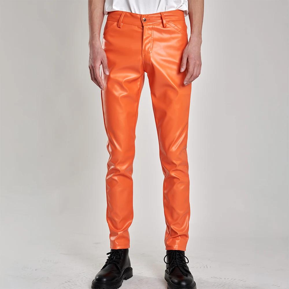 Pantalon en cuir pour hommes, coupe slim, extensible, mode, pantalon en cuir PU, discothèque, fête e