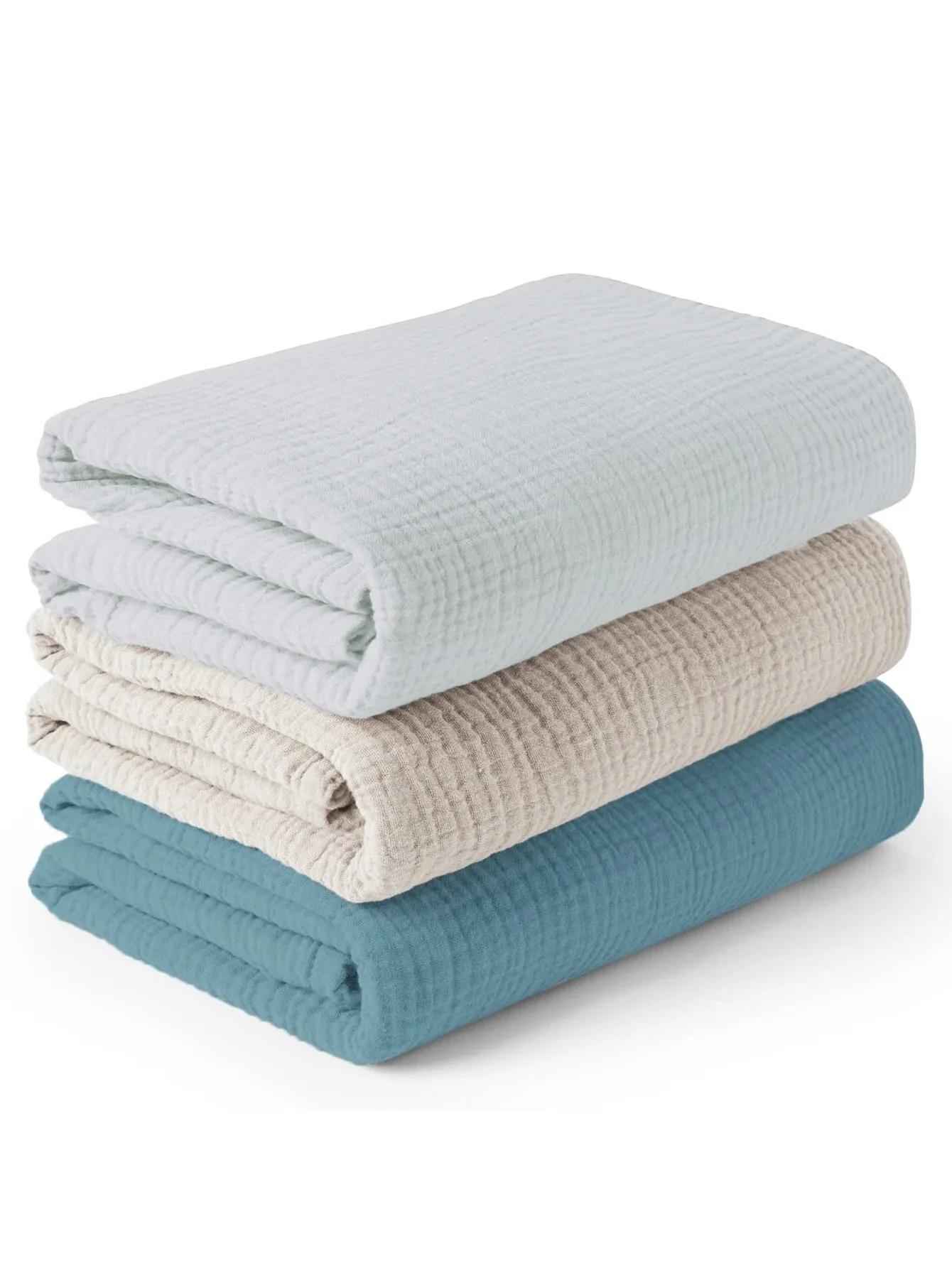 Lot de 3 langes en mousseline pour bébé, doux et respirants, pour nouveau-nés, garçons et filles