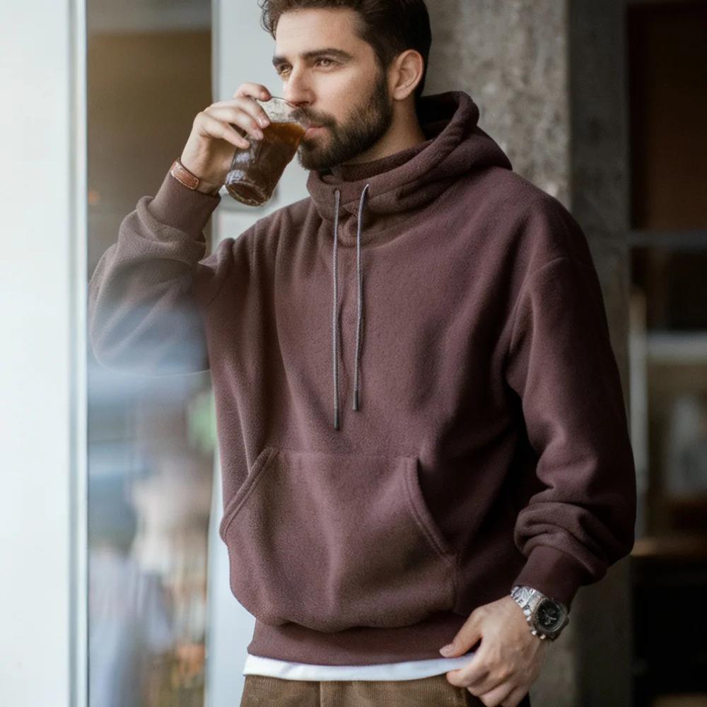 Maden Sweat-shirt à capuche en polaire décontracté, couleur unie, coupe-vent, avec masque facial, ha