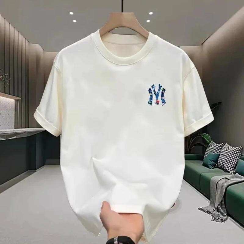 T-shirt Homme 2026 en Coton Épais Marque Tide, Manches Courtes, Tendance Été, Col Rond Décontracté, 
