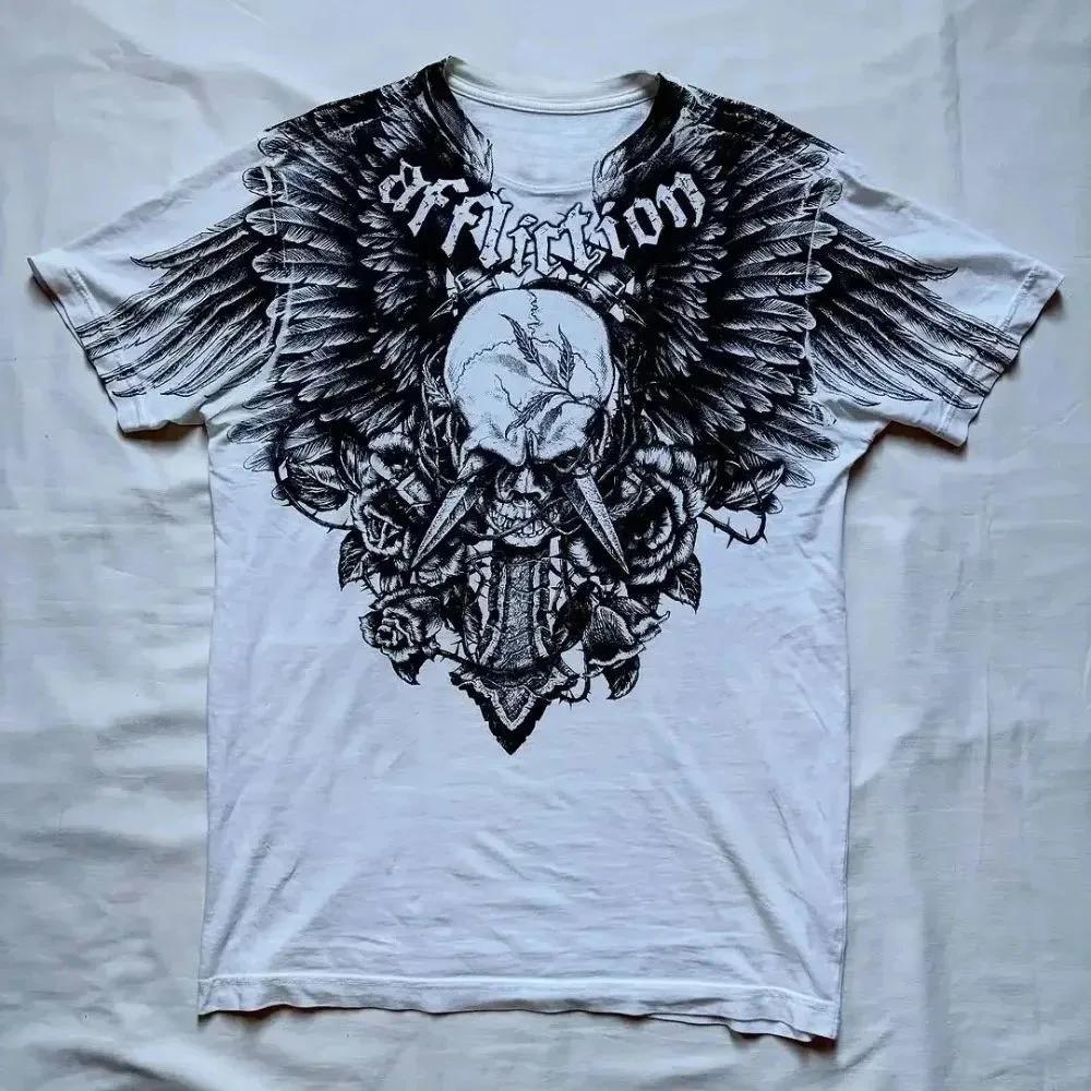 T-shirt col rond pour hommes européens et américains, imprimé tête de mort, confortable et respirant