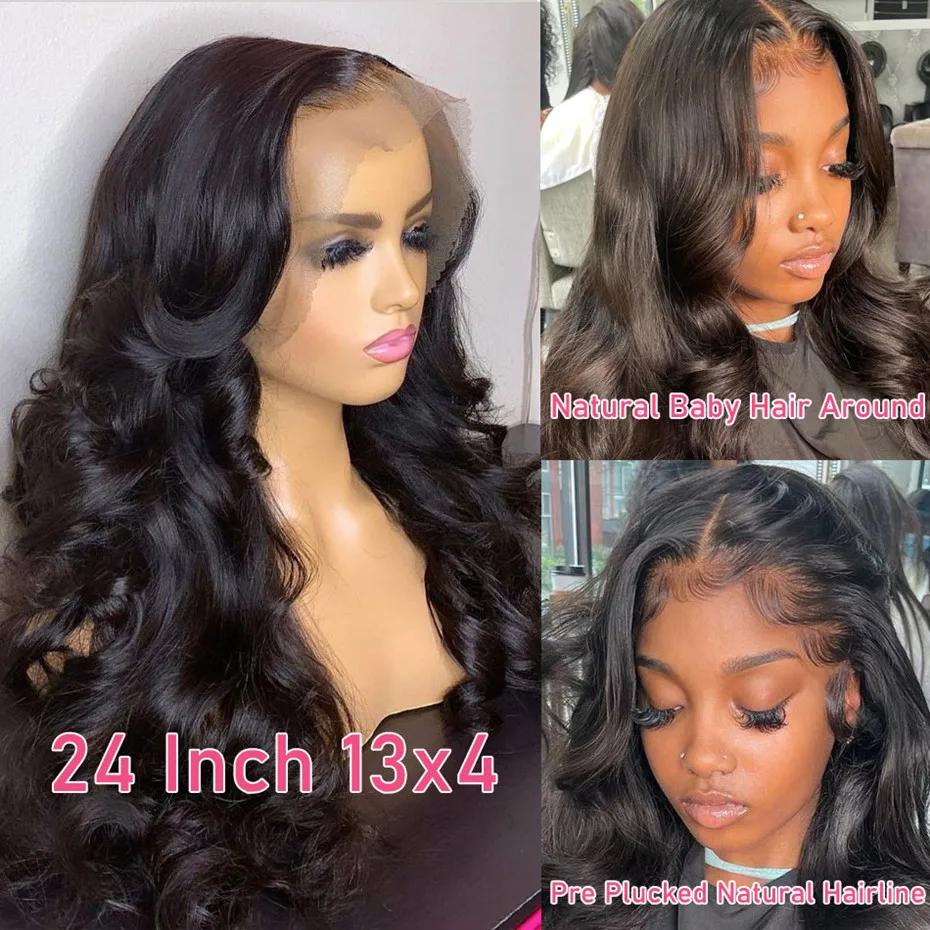 Perruque Lace Front Wig Body Wave Brésilienne Naturelle, Cheveux Humains, Pre-Plucked, 4x4, 13x4, 13