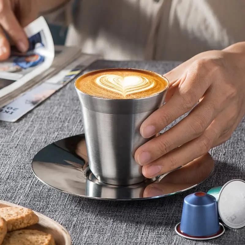 Tasse à expresso à Double paroi isolée en acier inoxydable, Capsule de café, tasse à boisson en méta