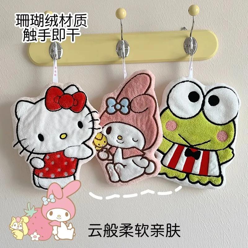 Sanrio Hello Kitty My Melody Pochacco – serviette à main mignonne en polaire corail absorbante, déco