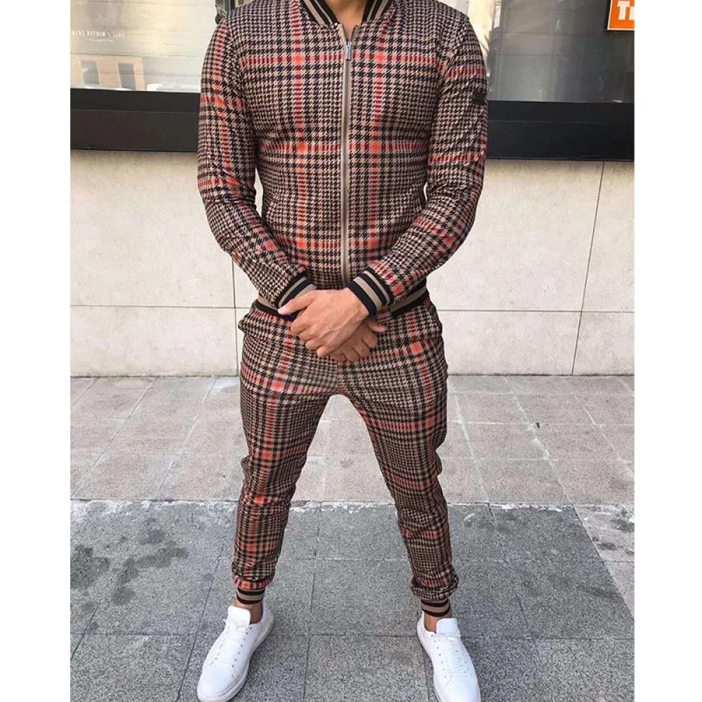 Nouveaux messieurs survêtement ensemble vestes ensembles hommes fermeture éclair costume hommes mode