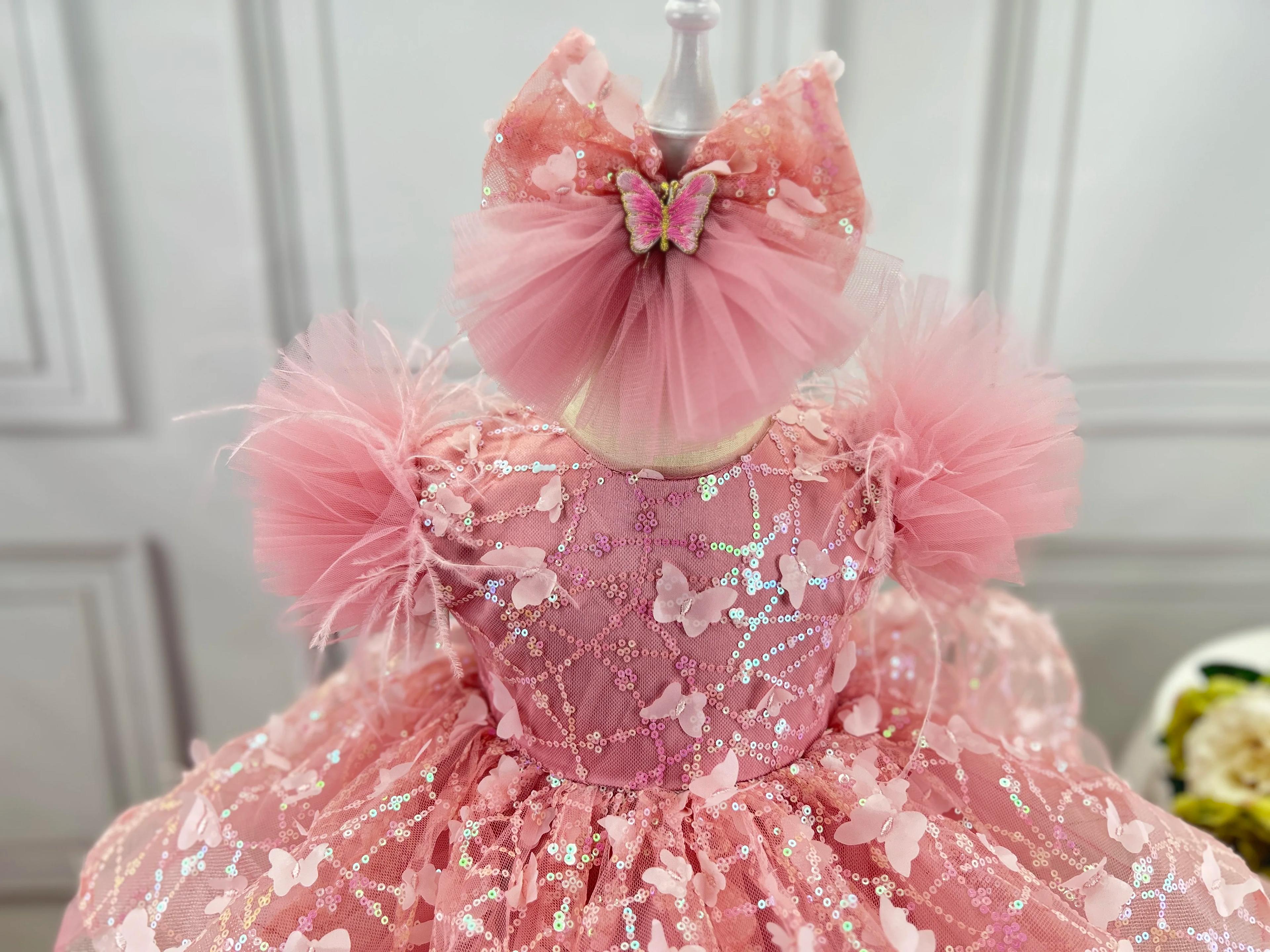 Robe de fête d'anniversaire pour petites filles de 0 à 6 ans, tenue élégante en dentelle et queue de