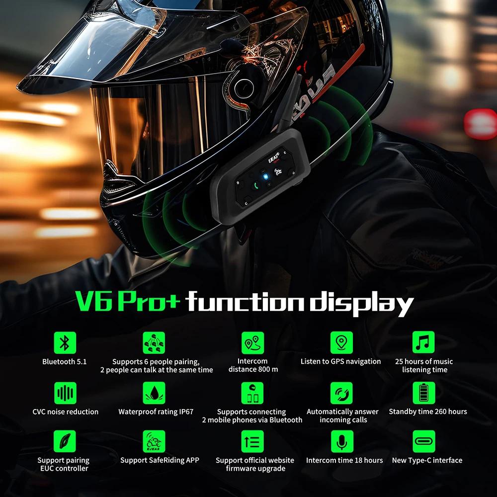 EJEAS V6 PRO +/PLUS casque de moto Bluetooth Interphone casque avec 800M BT Interphone communicateur