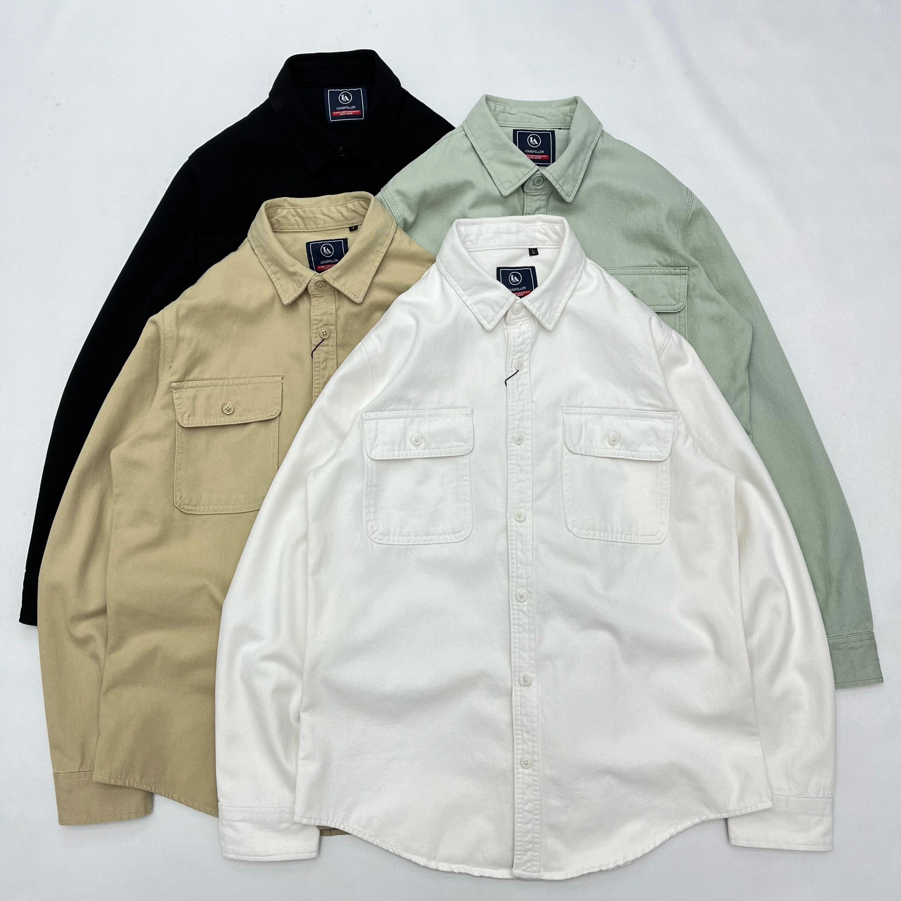 Automne nouveau japonais rétro lourd sergé à manches longues col rabattu 100% coton chemise hommes m
