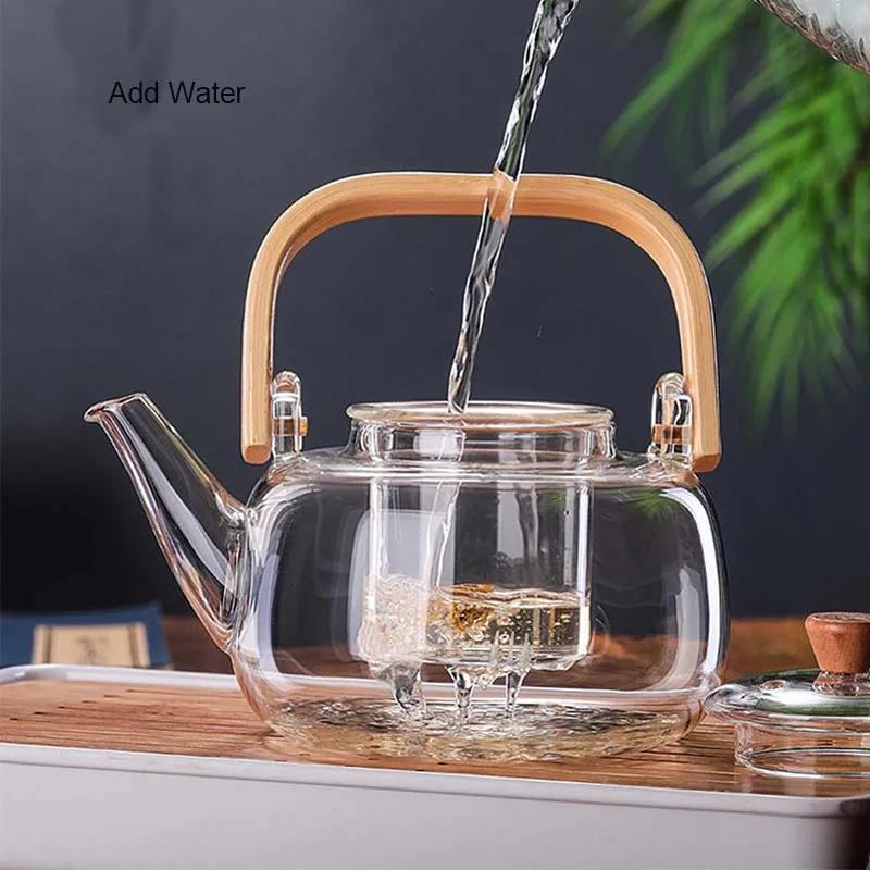 Théière en verre avec poignée, bouilloire à thé à fleurs, grand récipient transparent pour jus de fr