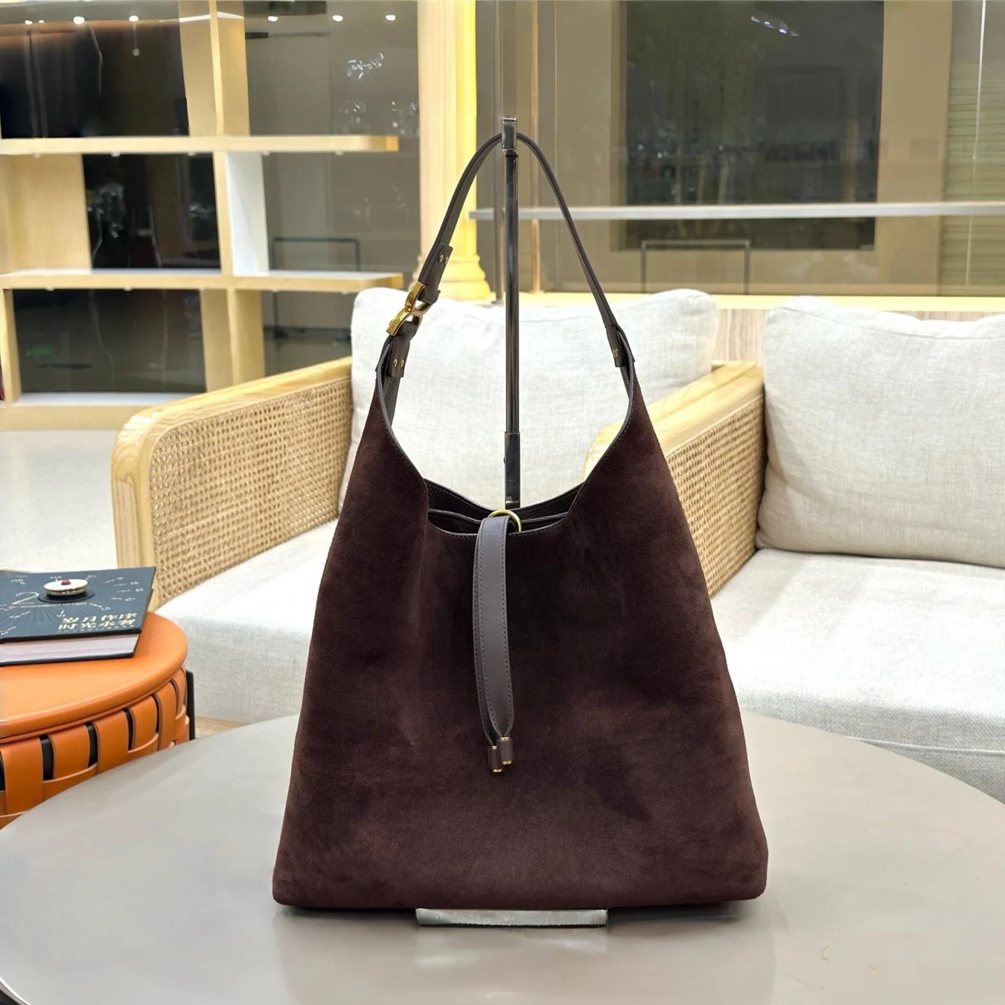 Sac Hobo en Daim 2026 Nouveau Sac à Bandoulière Grande Capacité en Cuir Véritable Souple pour Femme,