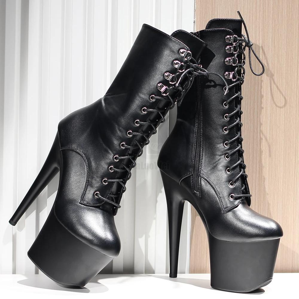 Bottines à plateforme à lacets et talons aiguilles de 7 pouces pour femmes adultes, bottes de pole d