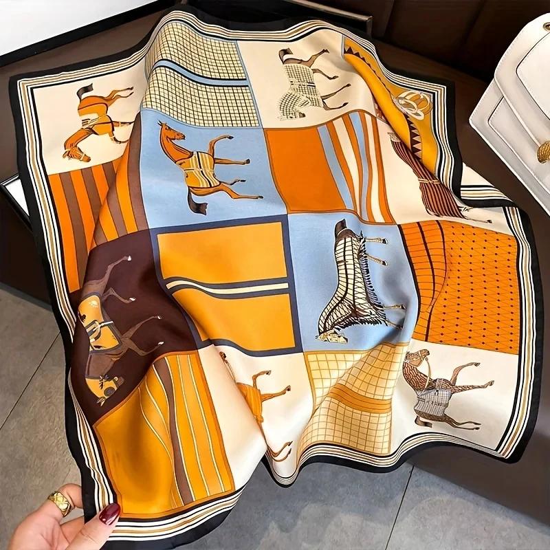 Châle carré en soie de luxe pour femmes, écharpe en Satin, enveloppes de mode, foulard, bandes de ch