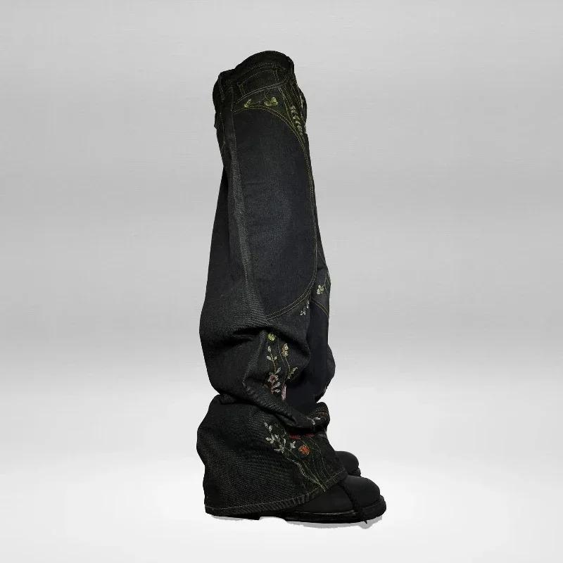 Nouveau jean baggy Y2K Harajuku Streetwear rétro à fleurs, broderie florale tendance, coutures épuré