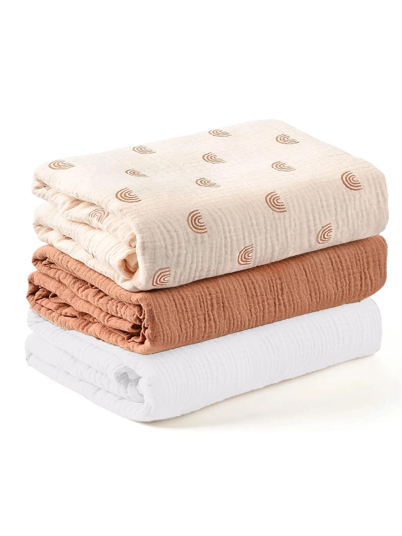 Lot de 3 langes en mousseline pour bébé, doux et respirants, pour nouveau-nés, garçons et filles