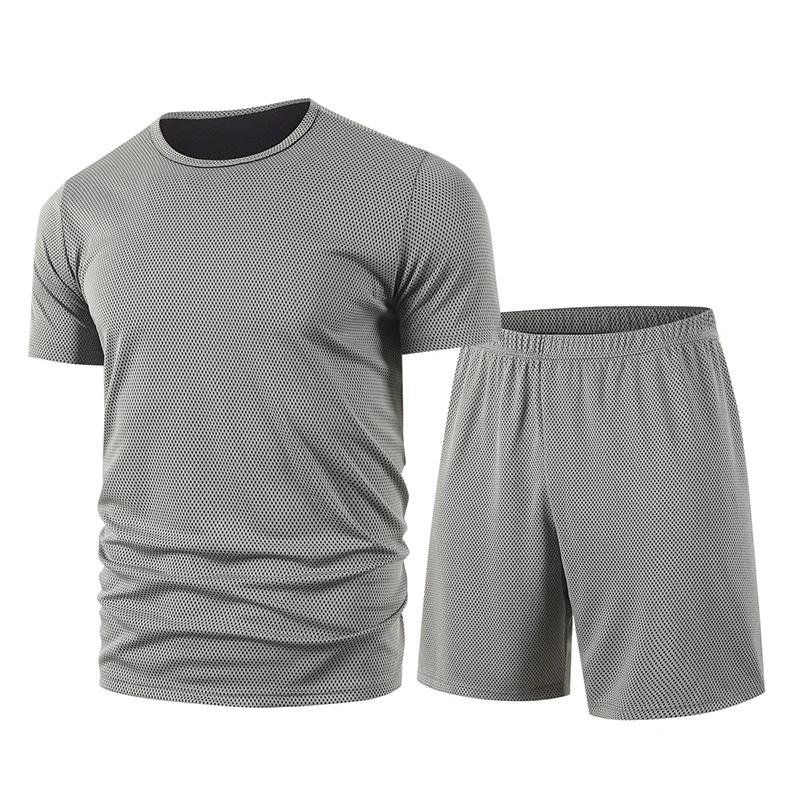 Ensemble d'été 2 pièces en maille multicolore pour hommes, short à manches courtes, T-shirt de sport