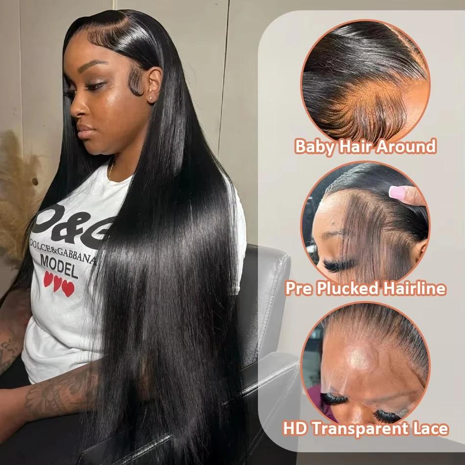 250 densité 30 40 pouces os droit 13x6 HD dentelle frontale perruques de cheveux humains 13x4 pré pl