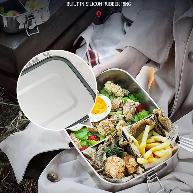 Boîte à déjeuner carrée en acier inoxydable 304, boîte à Bento isolante scellée, boîte à déjeuner po