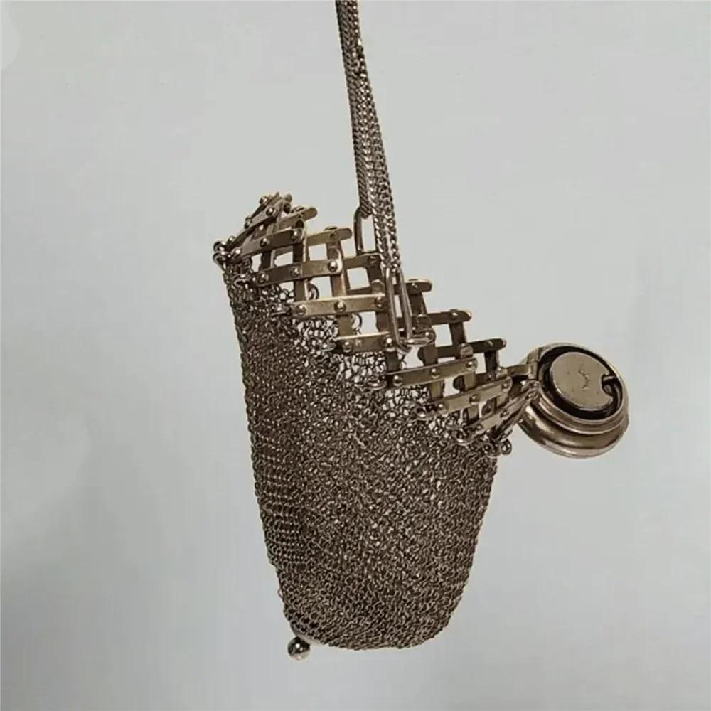JONail-Porte-monnaie rétractable en acier inoxydable fait à la main, sac à double maille, sac de col
