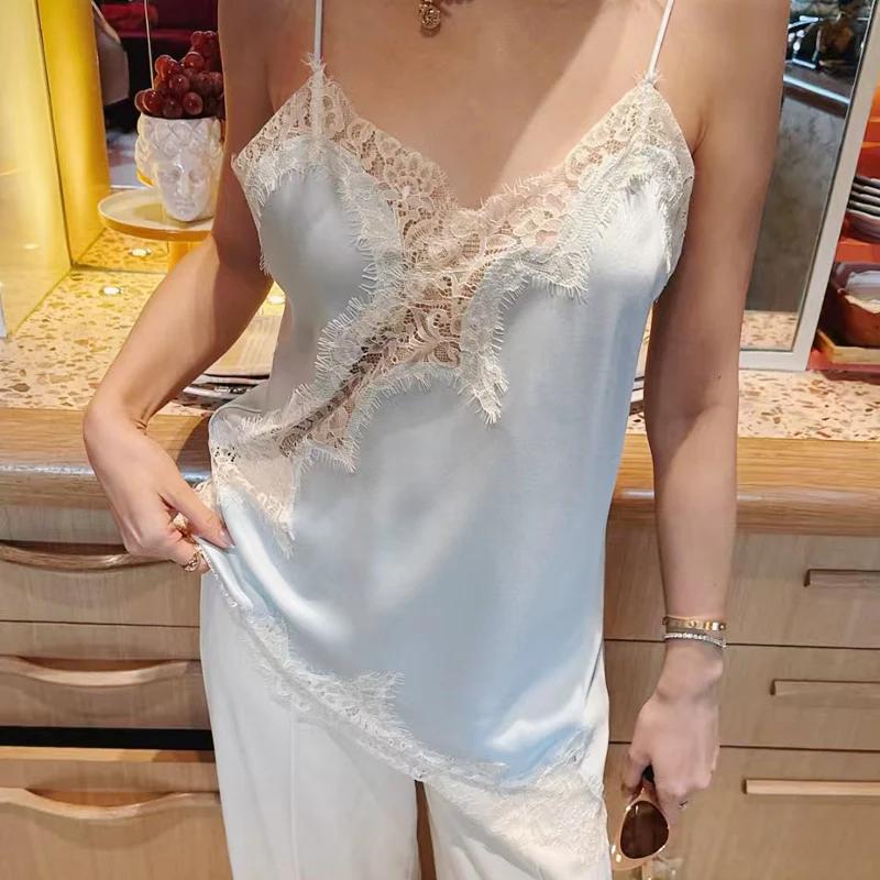 HXAO Y2K asymétrique Slip dentelle haut femmes Sexy réservoirs & Camis Satin épaules nues sans manch