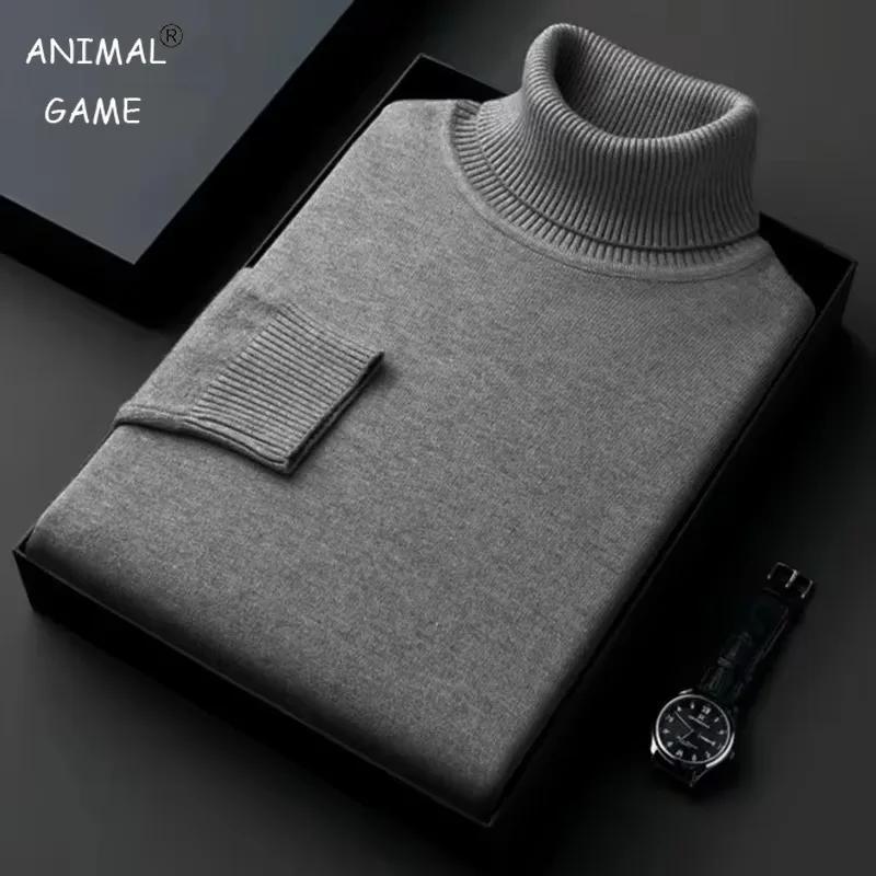 Pull tricoté à manches longues pour hommes, couleur unie, manteaux à col roulé, coupe cintrée, vêtem